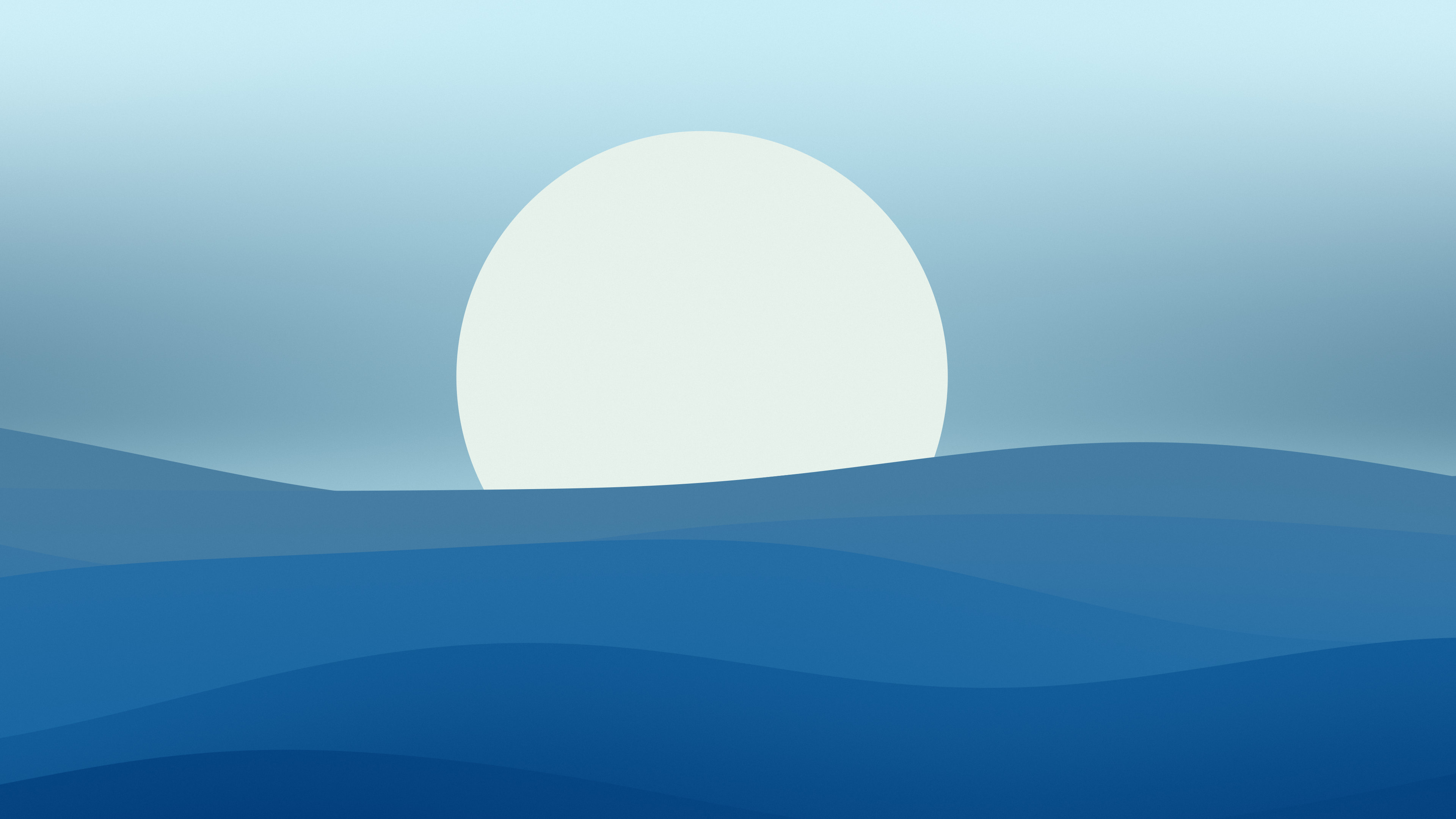 Ocean Blue Minimalist Sunset Hills desktop wallpaper in 4K