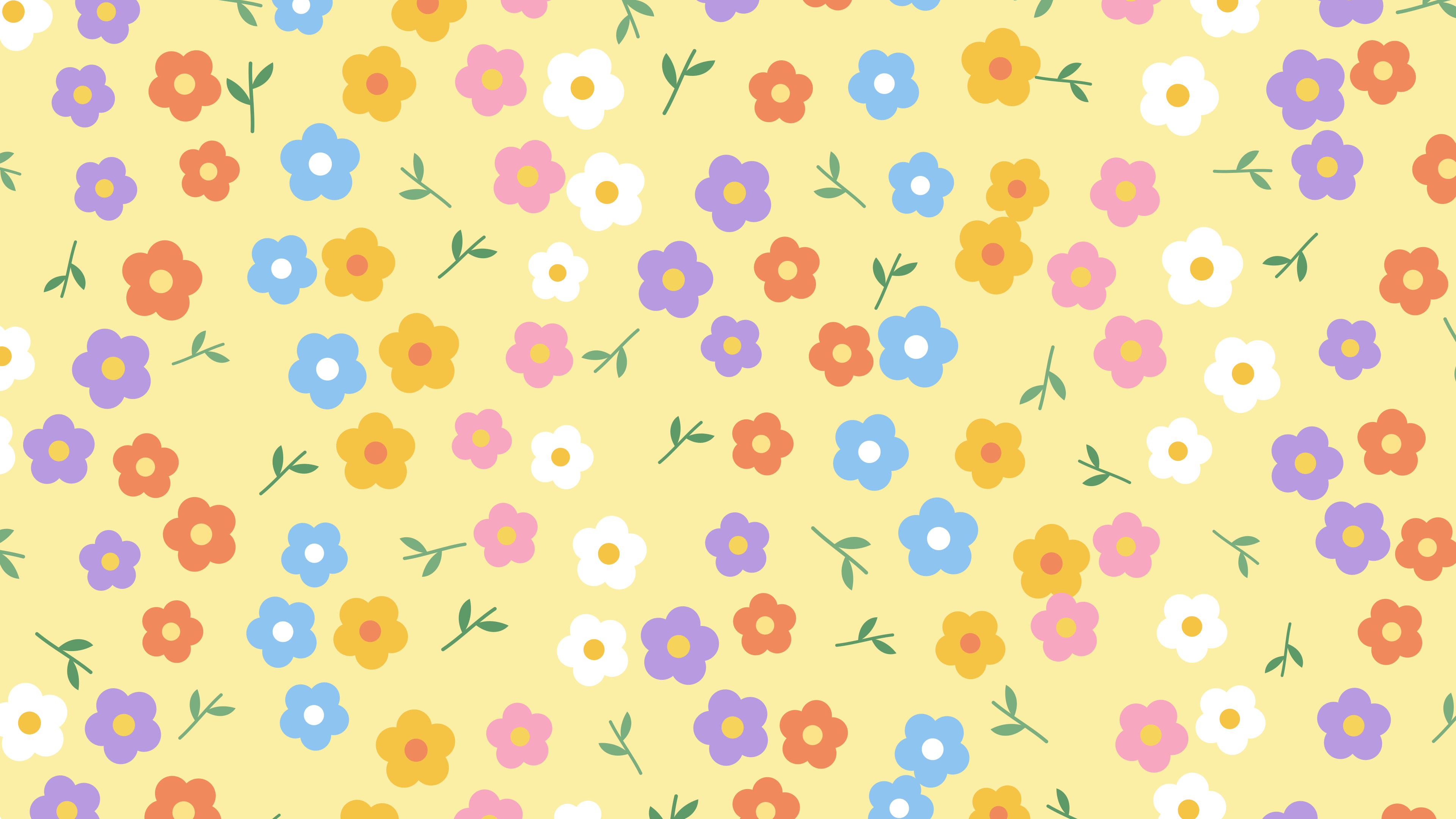 Pastel Yellow Ditsy Floral Pattern desktop wallpaper in 4K