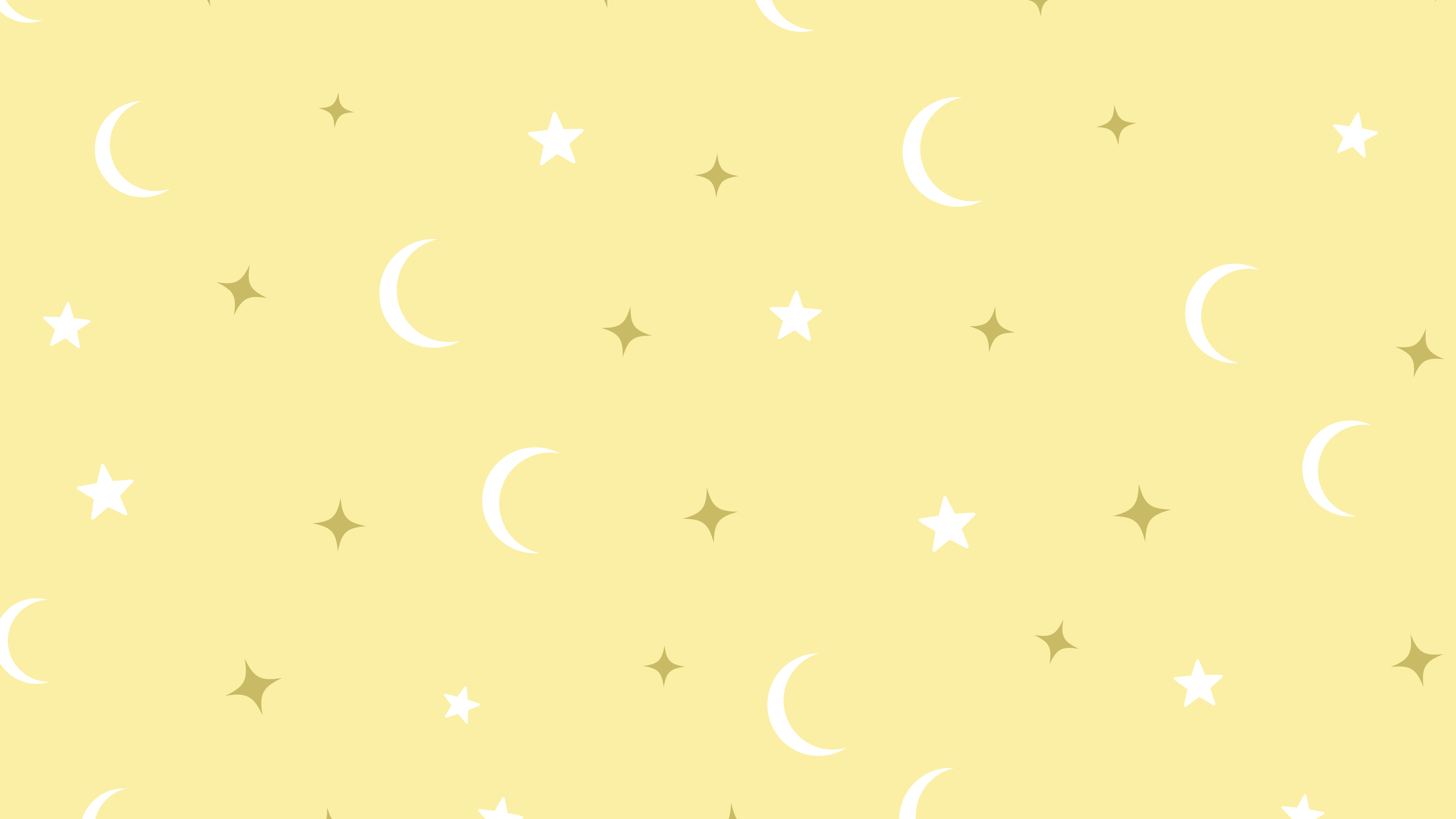 Pastel Yellow Moon and Stars Pattern desktop wallpaper in 4K