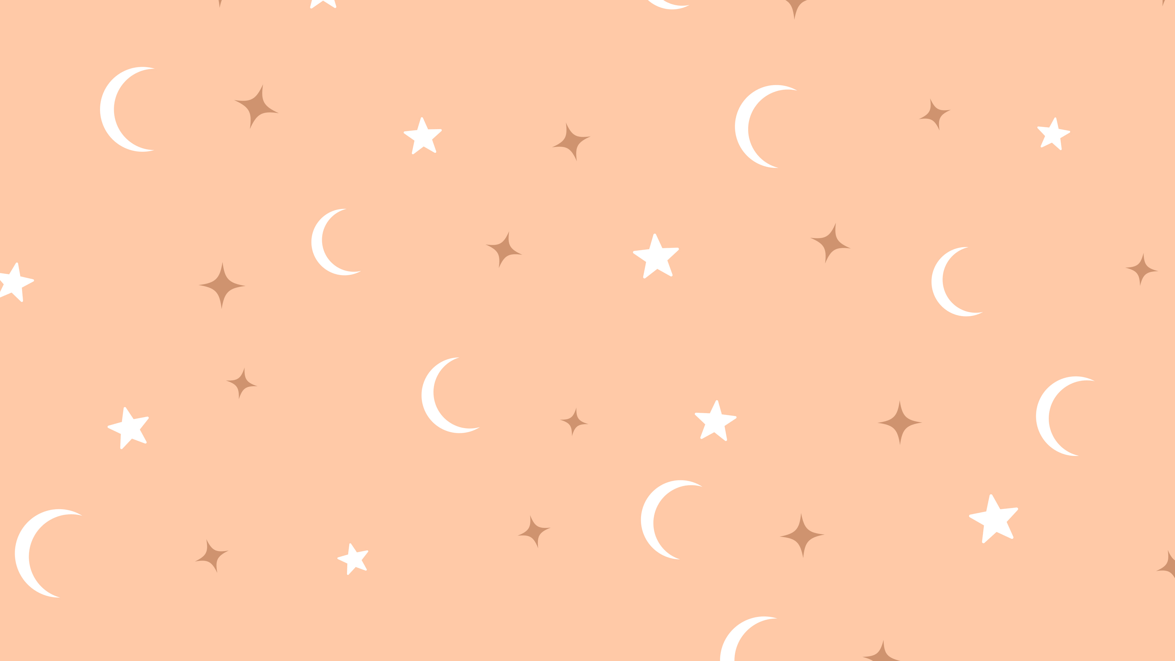 Peach Moon and Stars Pattern desktop wallpaper in 4K