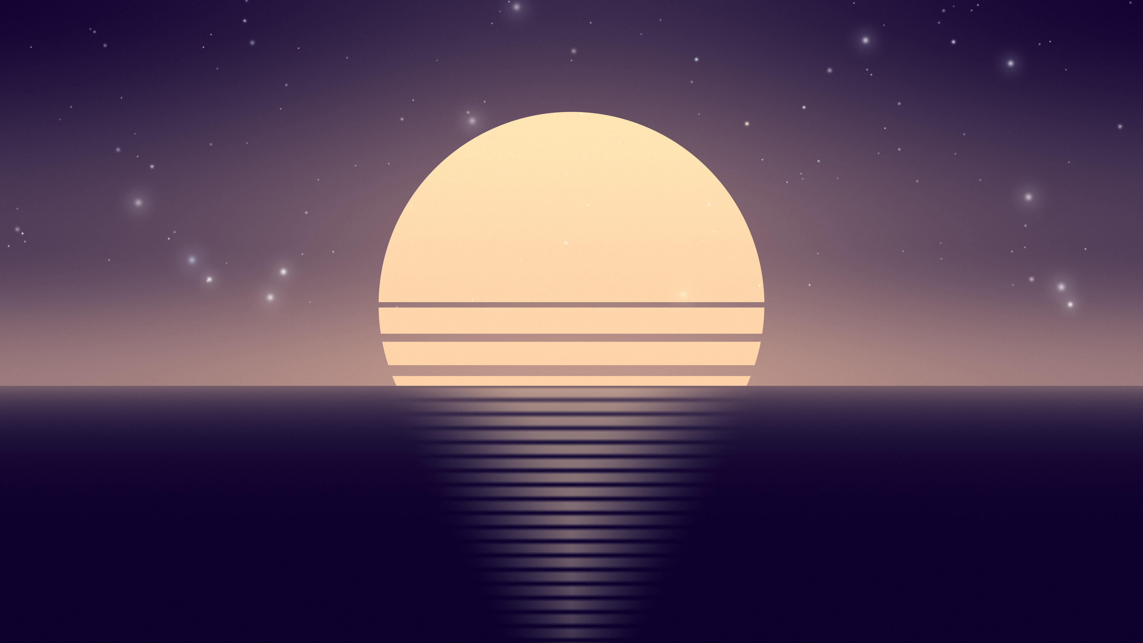 Pink Sunset Retro Striped Sun desktop wallpaper in 4K
