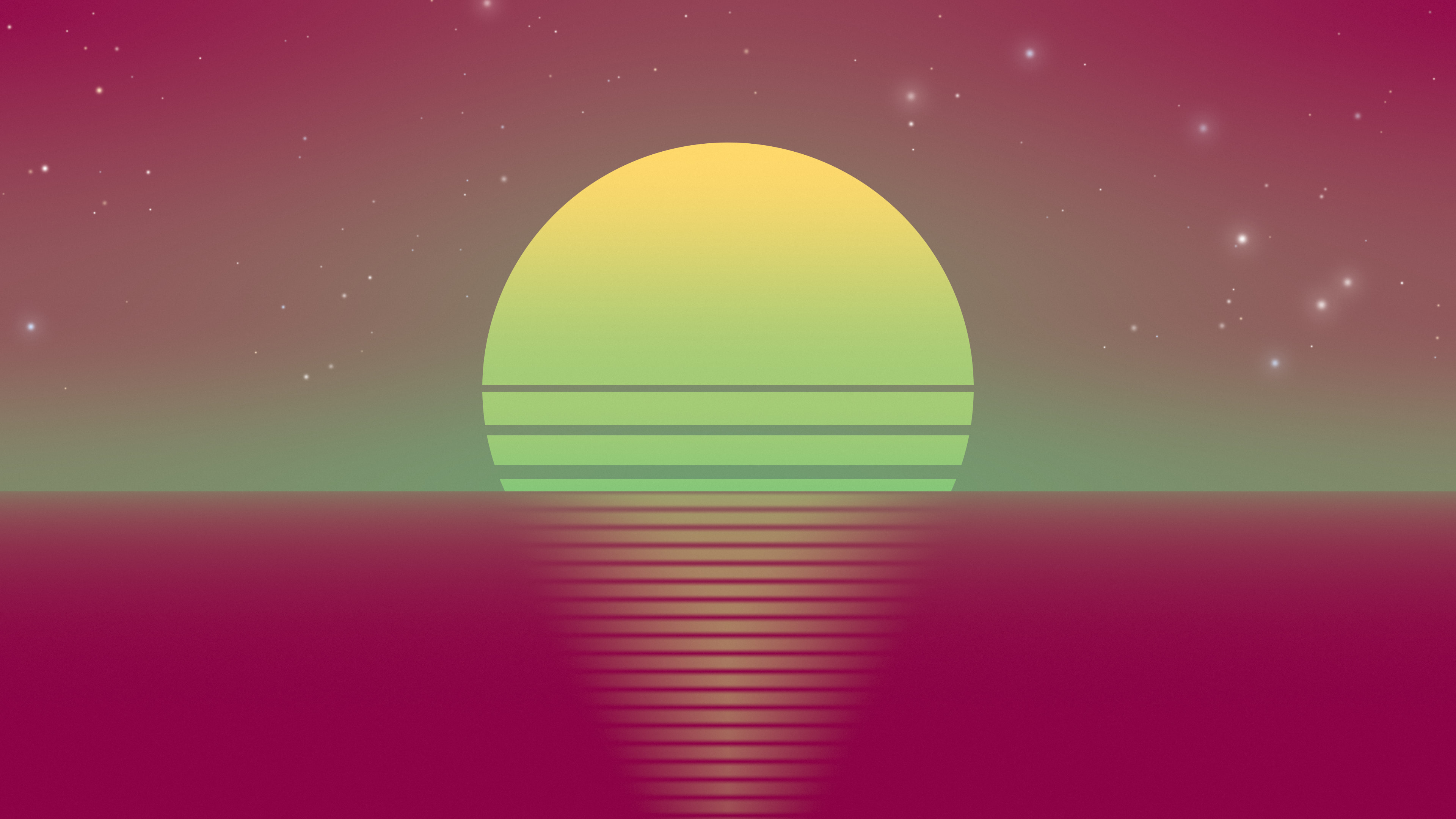 Preppy Pink and Green Retro Striped Sun desktop wallpaper in 4K