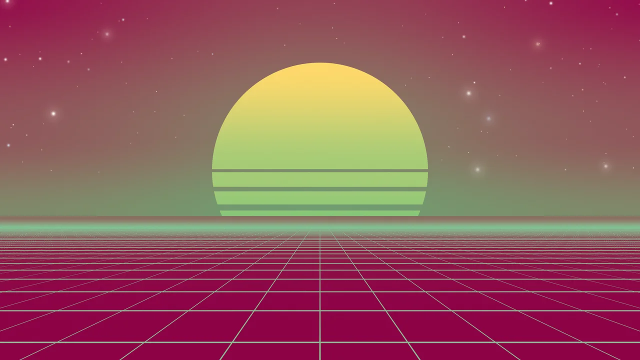 Preppy Pink and Green Synthwave Grid Sunset desktop wallpaper in 4K
