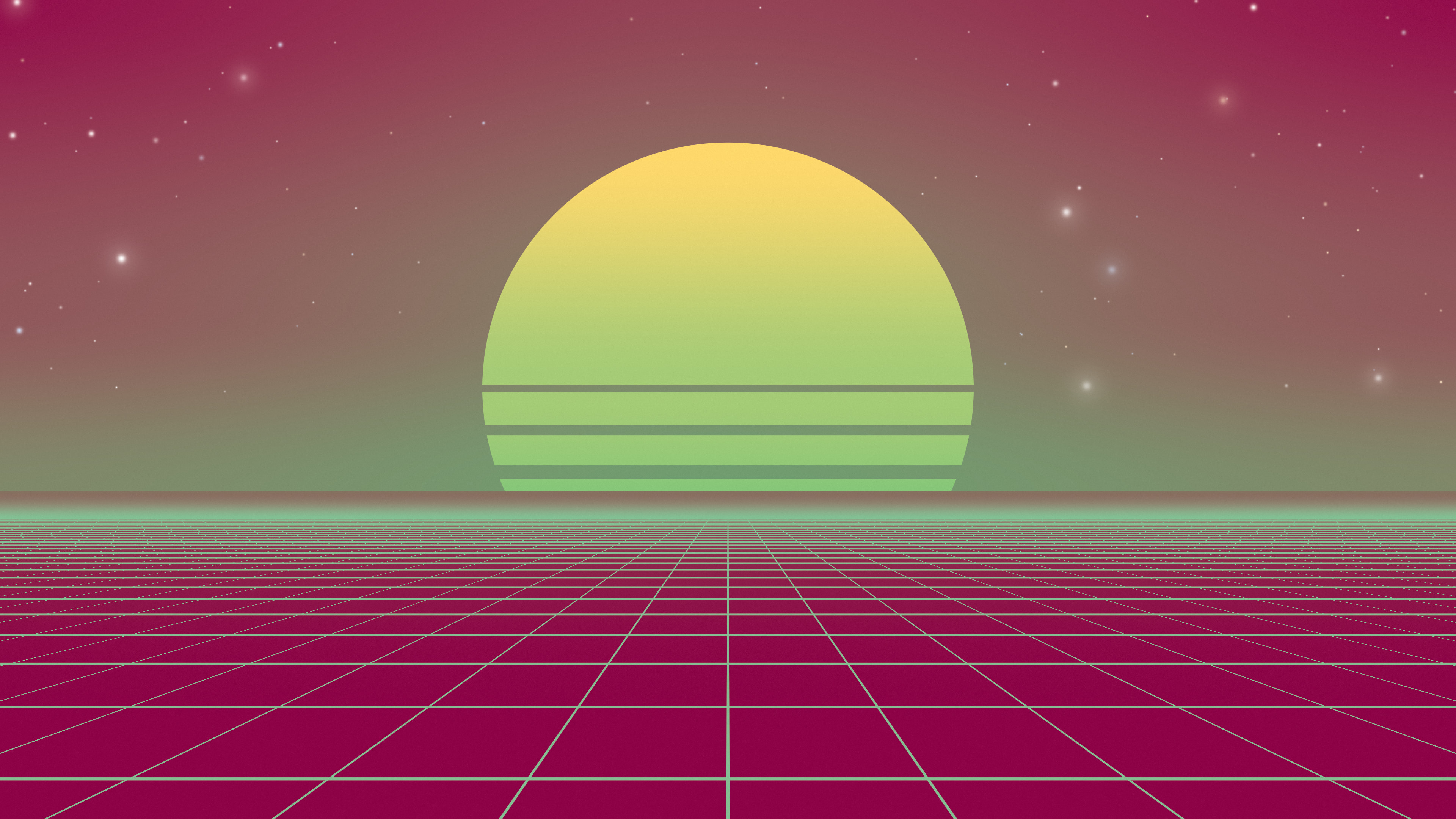 Preppy Pink and Green Synthwave Grid Sunset desktop wallpaper in 4K