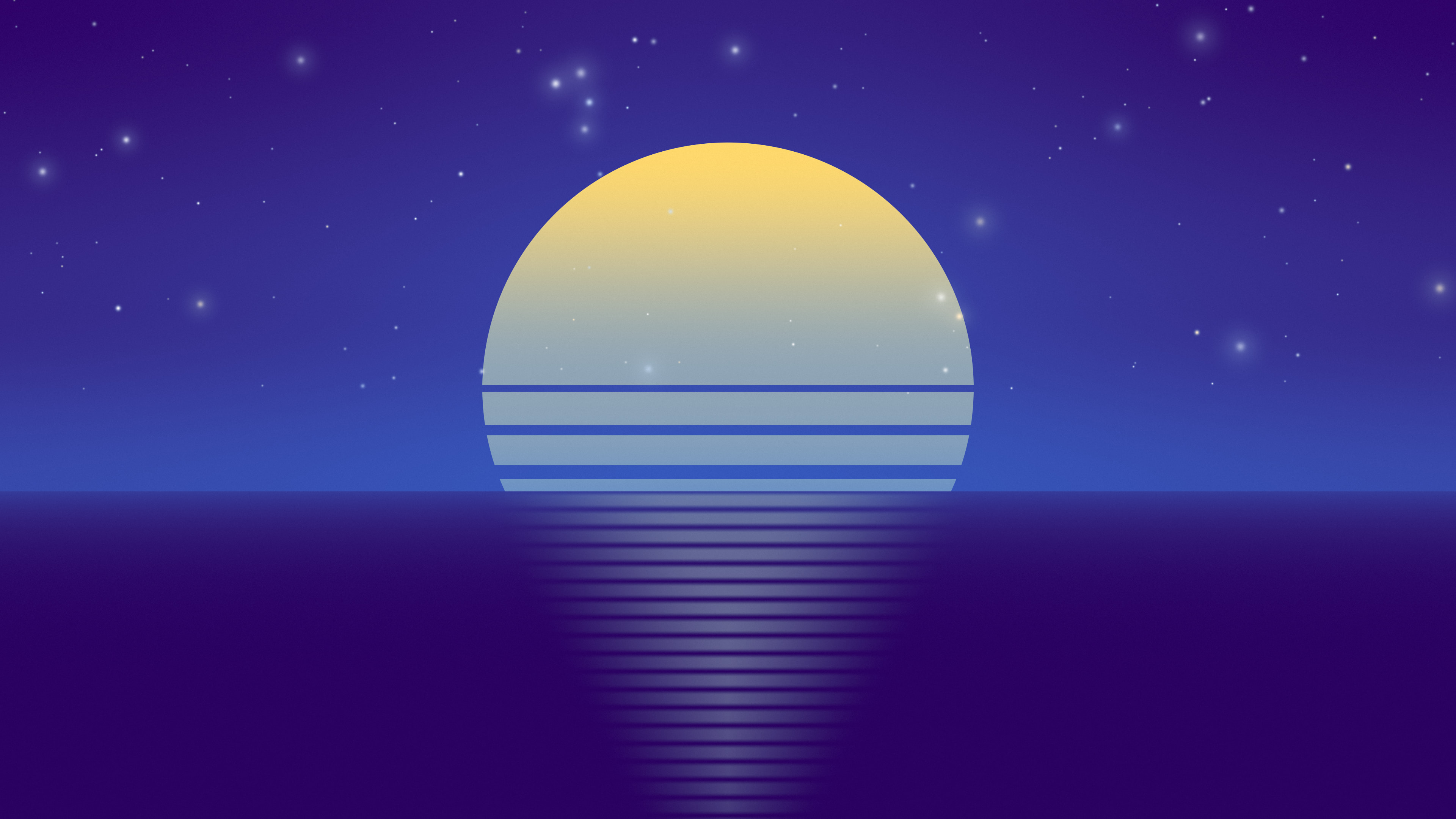 Purple and Blue Retro Striped Sun desktop wallpaper in 4K