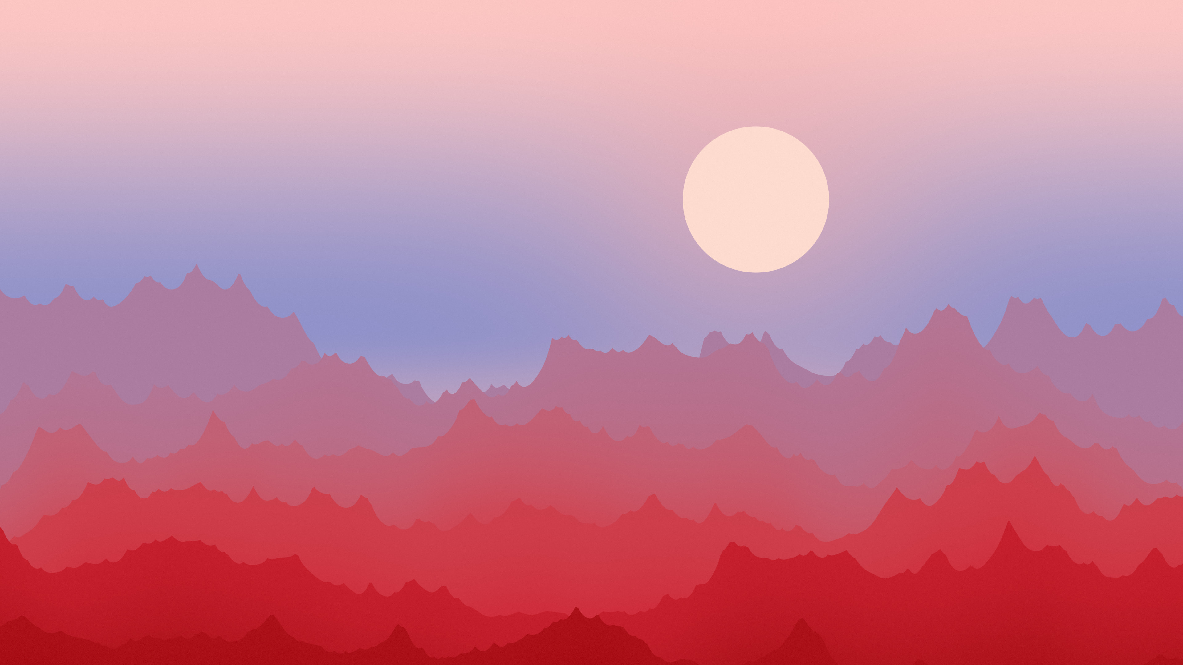 Red and Blue Minimalist Mountain Landscape desktop wallpaper in 4K