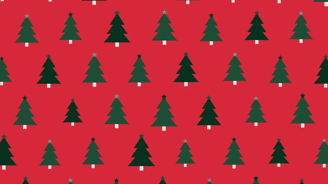 Red and Dark Green Christmas Tree Pattern desktop wallpaper in 4K