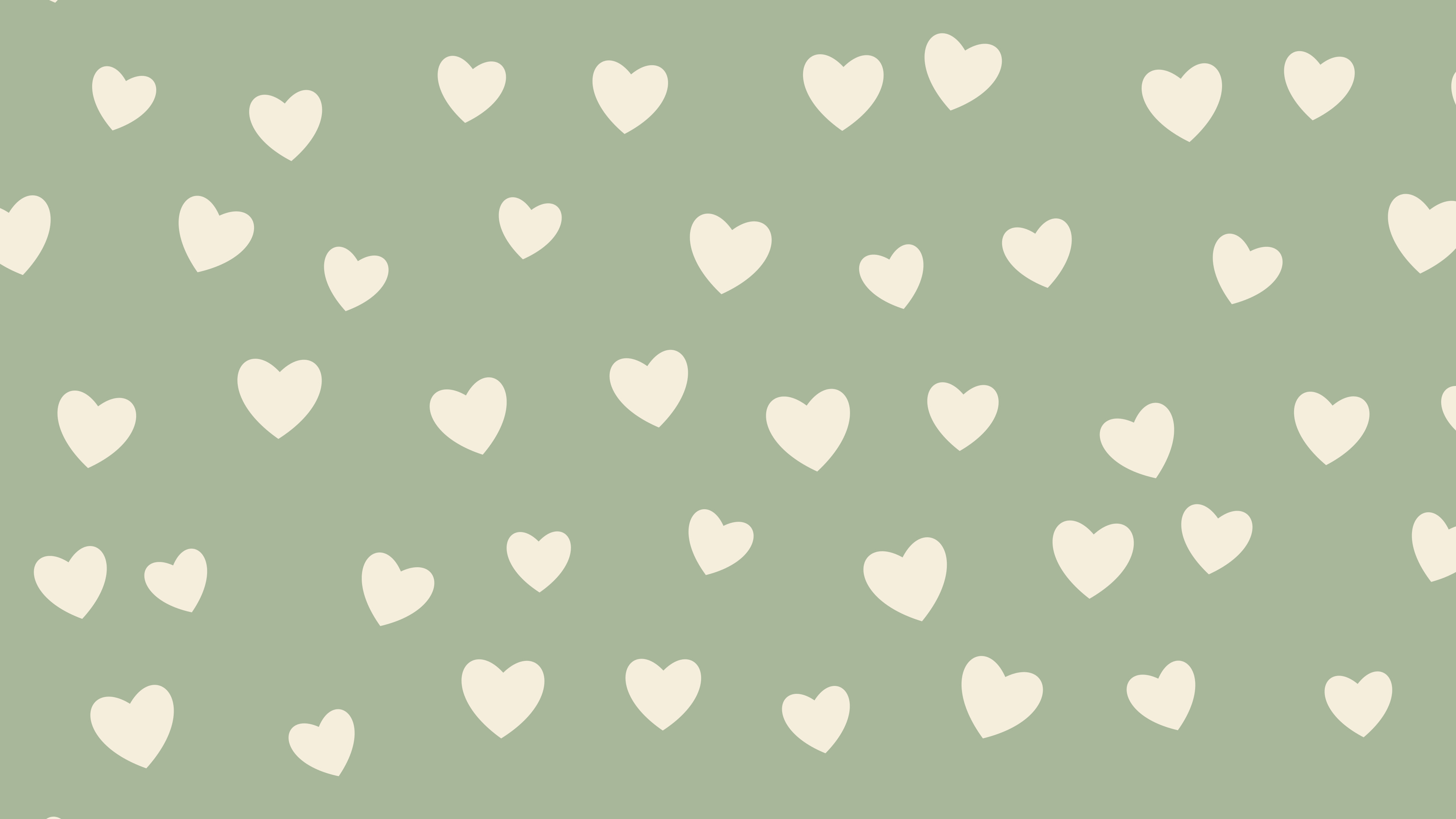 Sage Green and Cream Heart Pattern desktop wallpaper in 4K