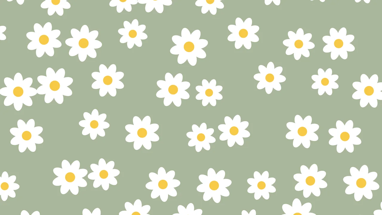 Sage Green Daisy Flower Pattern desktop wallpaper in 4K