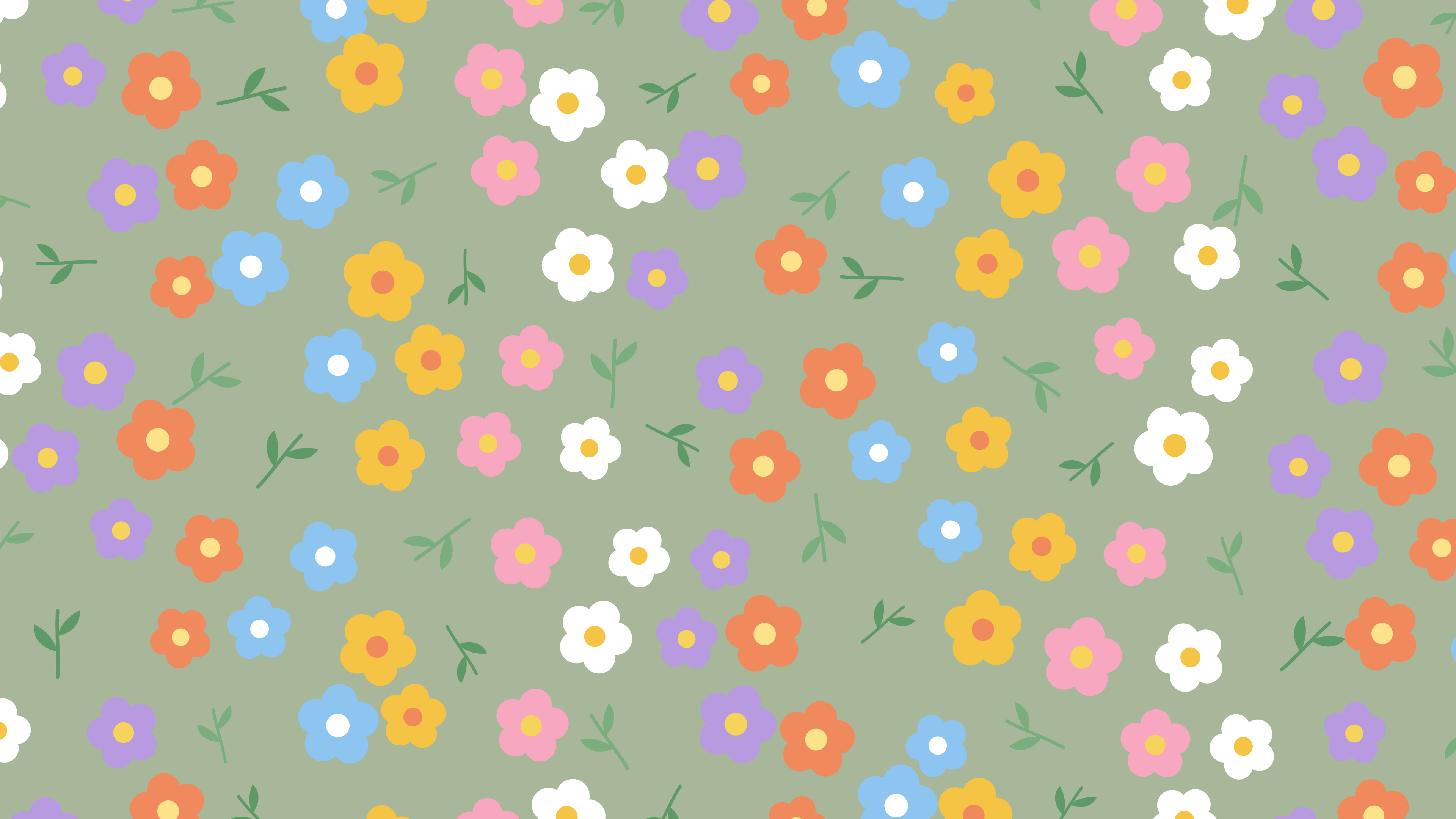 Sage Green Ditsy Floral Pattern desktop wallpaper in 4K