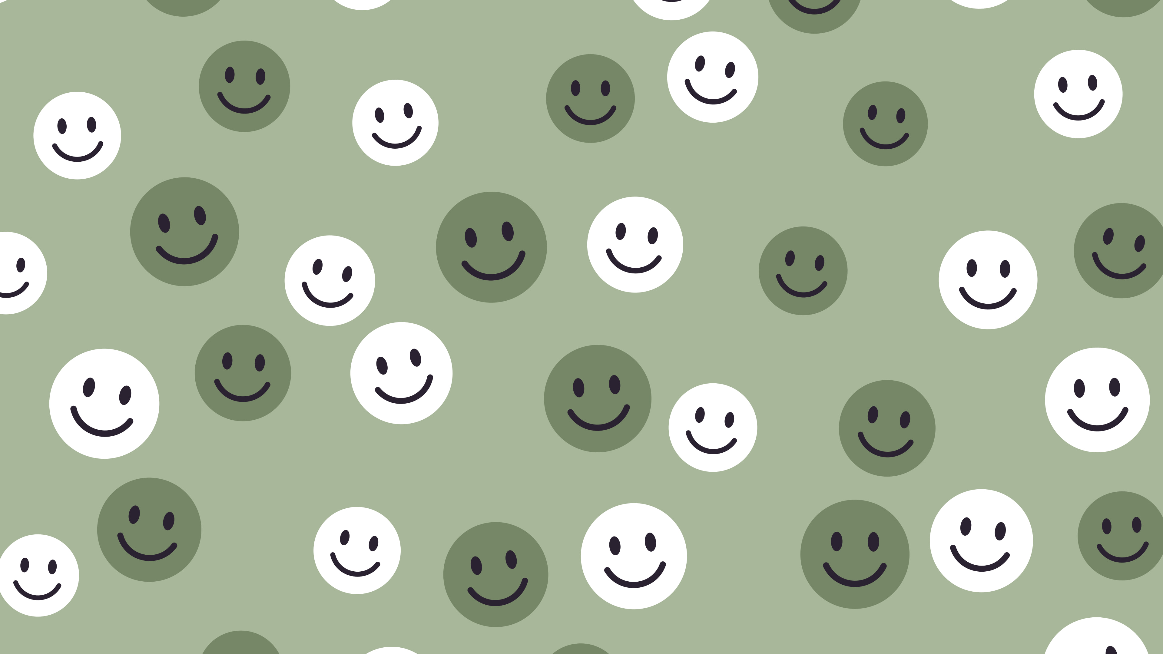 Sage Green Smiley Face Pattern desktop wallpaper in 4K