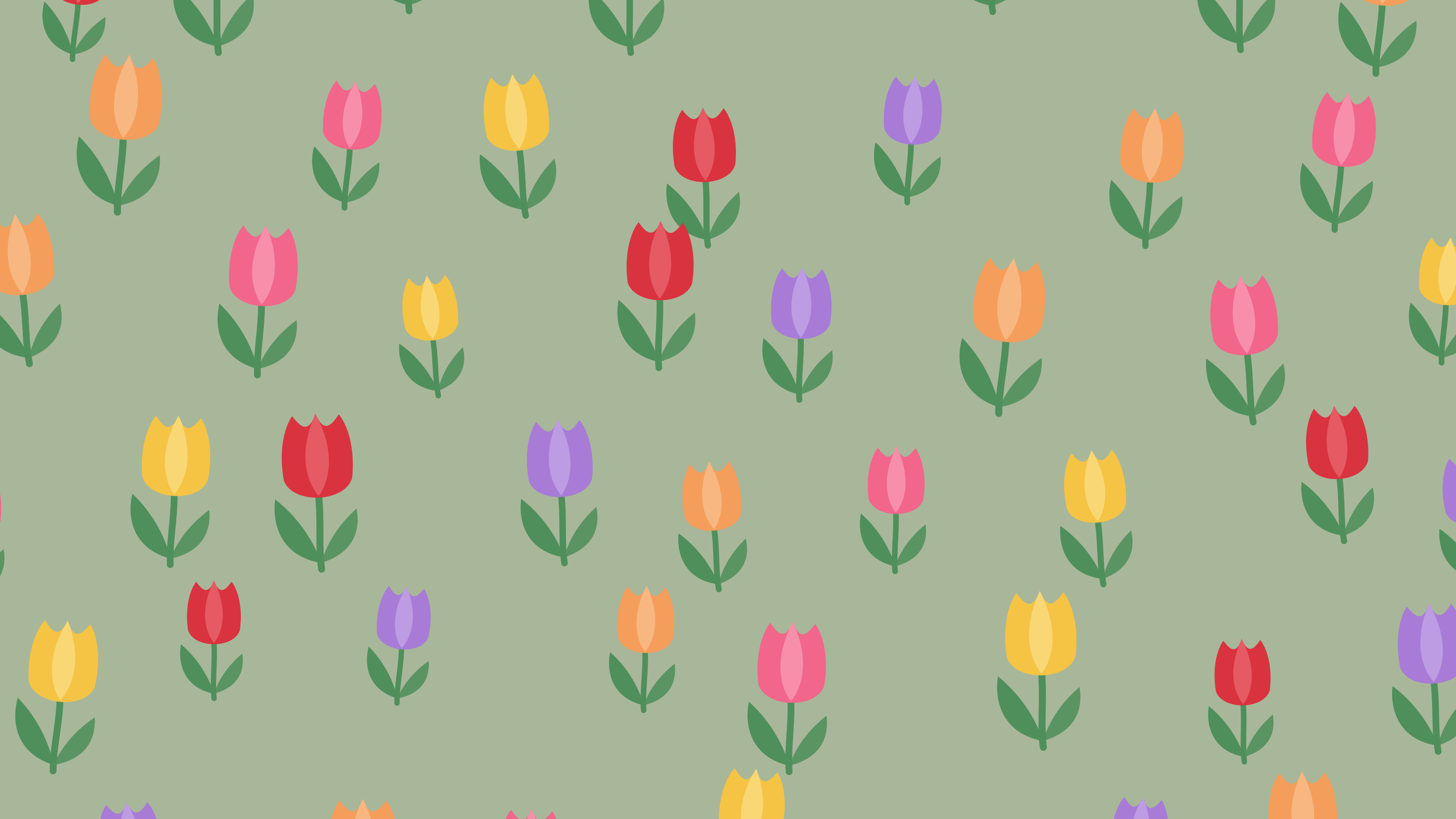Sage Green Tulip Pattern desktop wallpaper in 4K