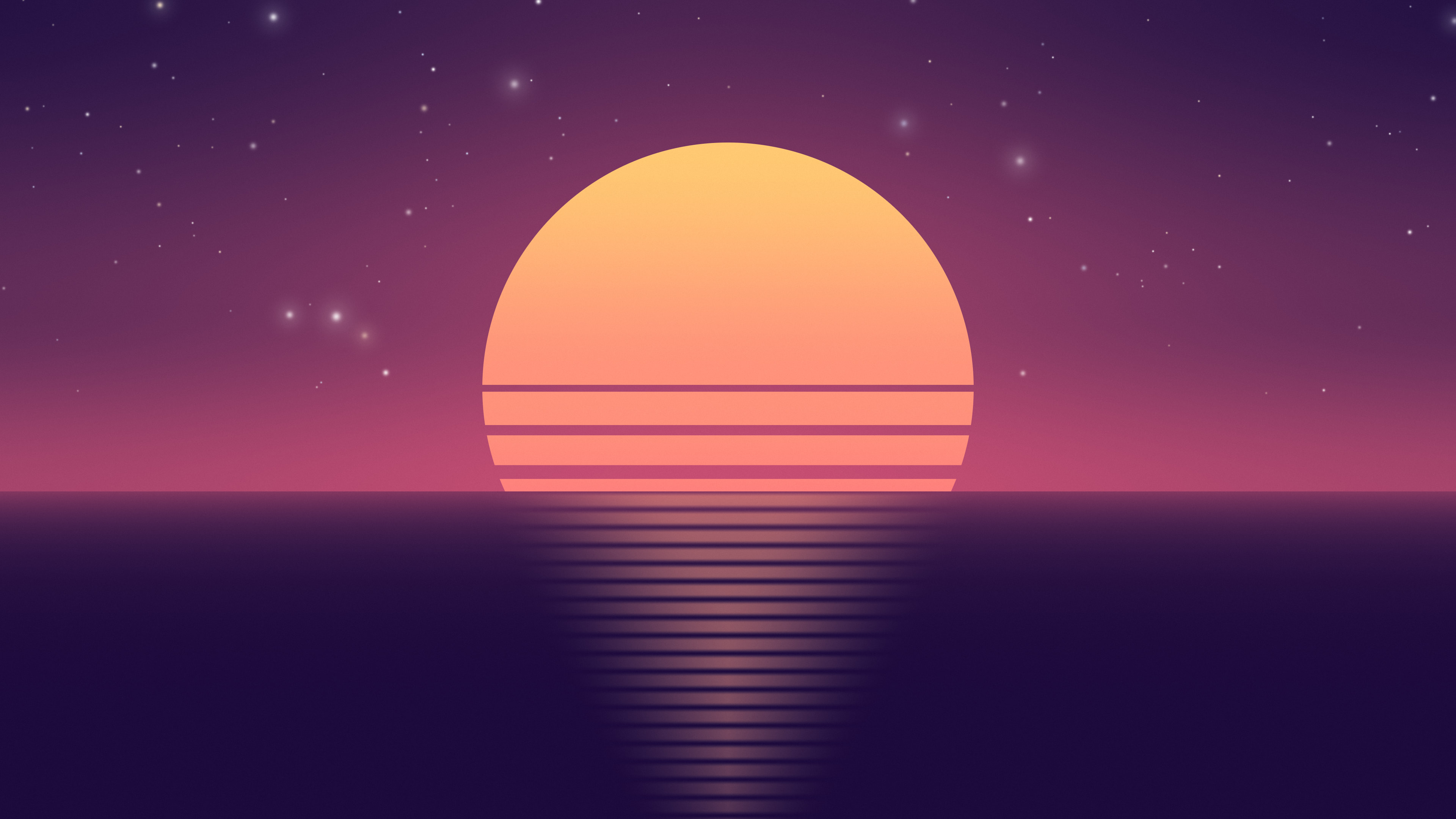 Sunset Retro Striped Sun desktop wallpaper in 4K