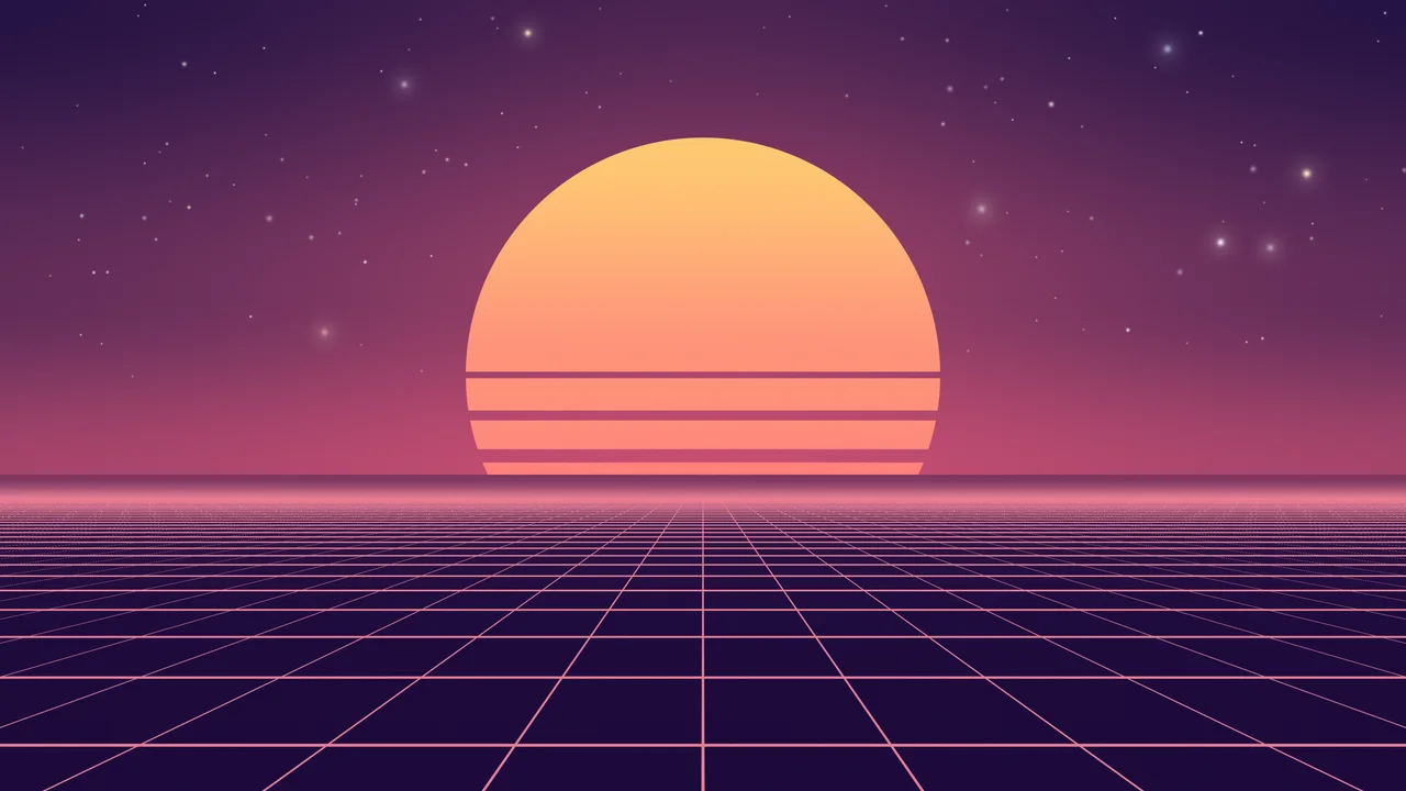 Synthwave Grid Sunset desktop wallpaper in 4K