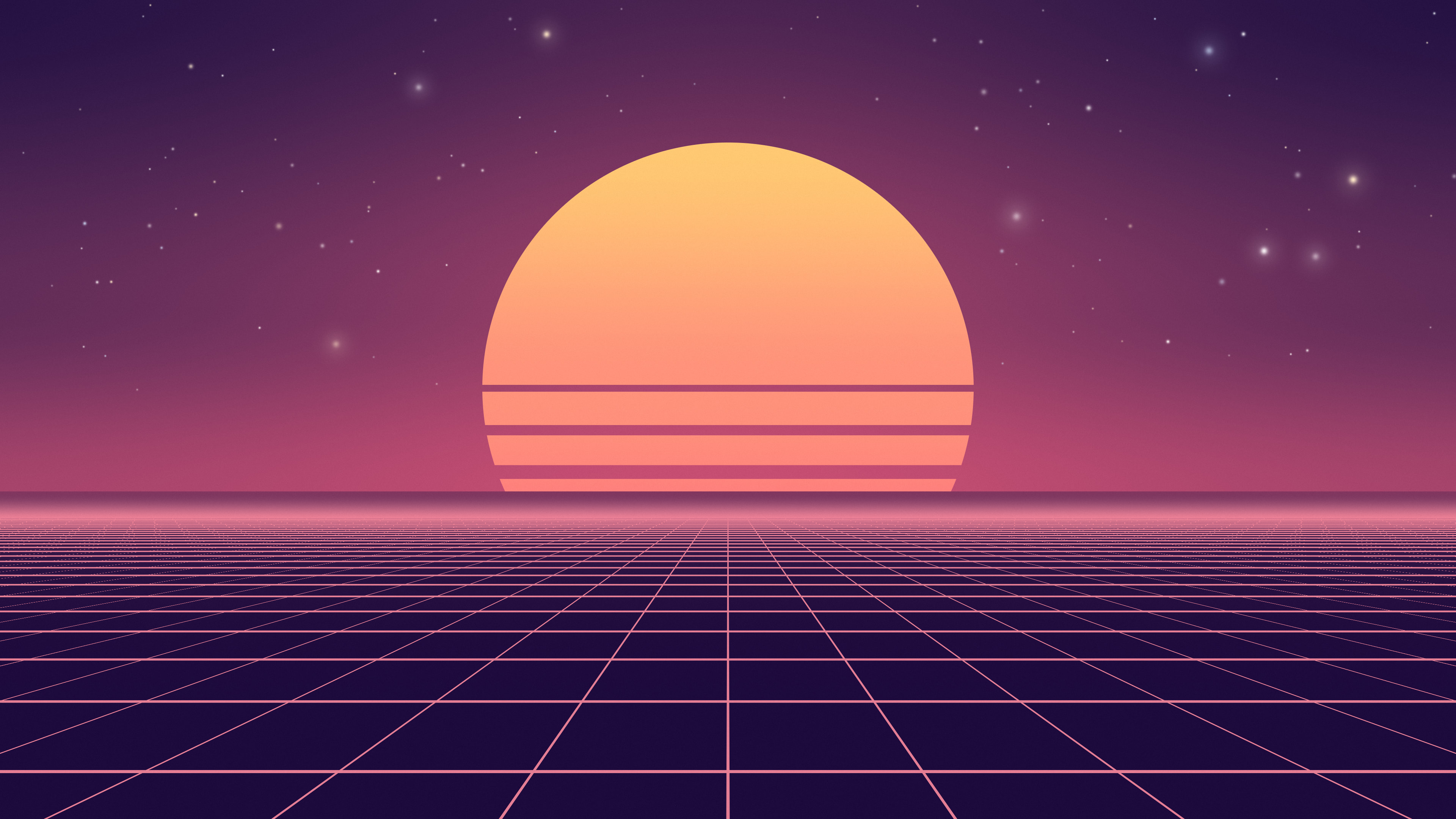 Synthwave Grid Sunset desktop wallpaper in 4K