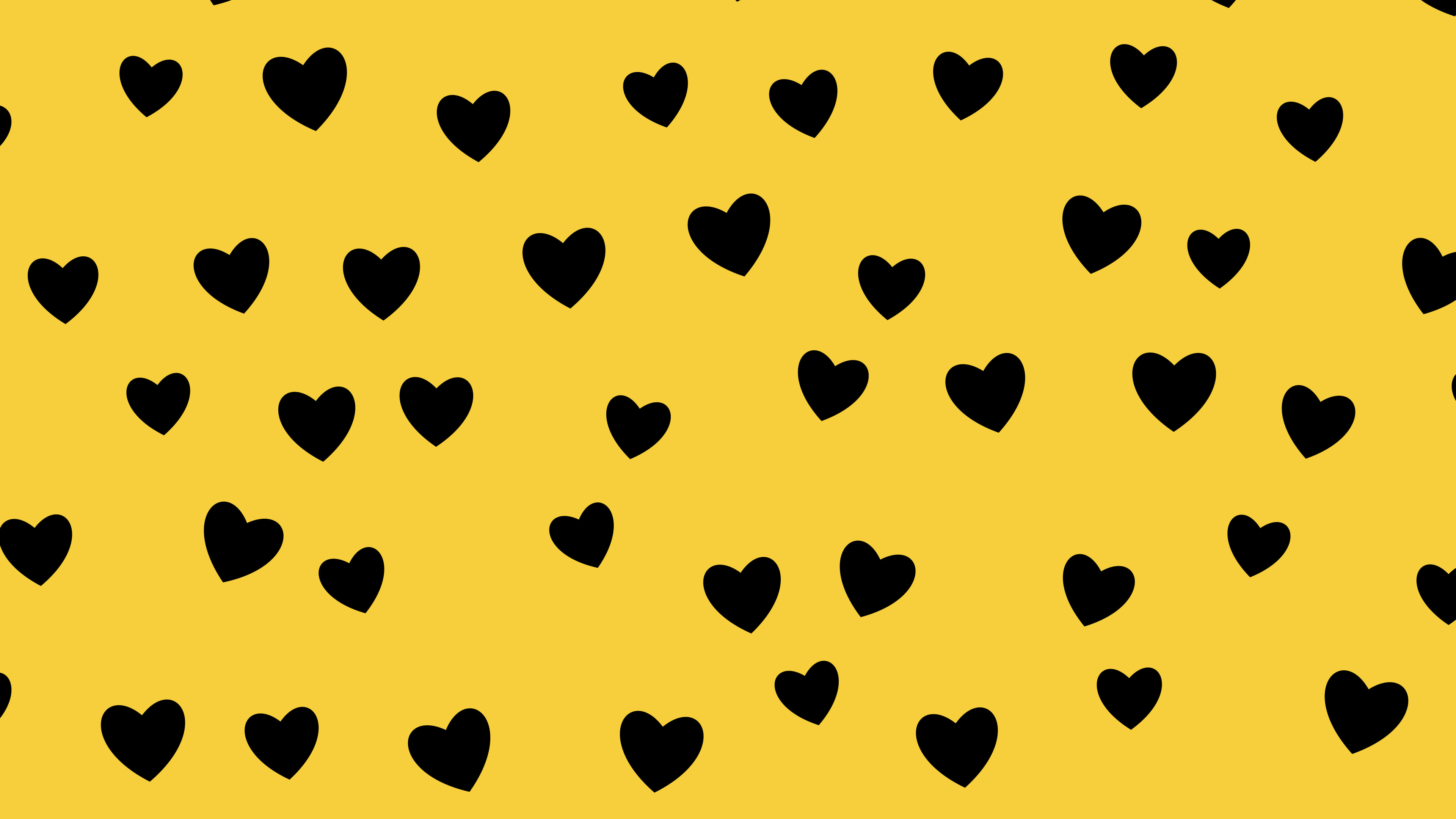 Yellow and Black Heart Pattern desktop wallpaper in 4K